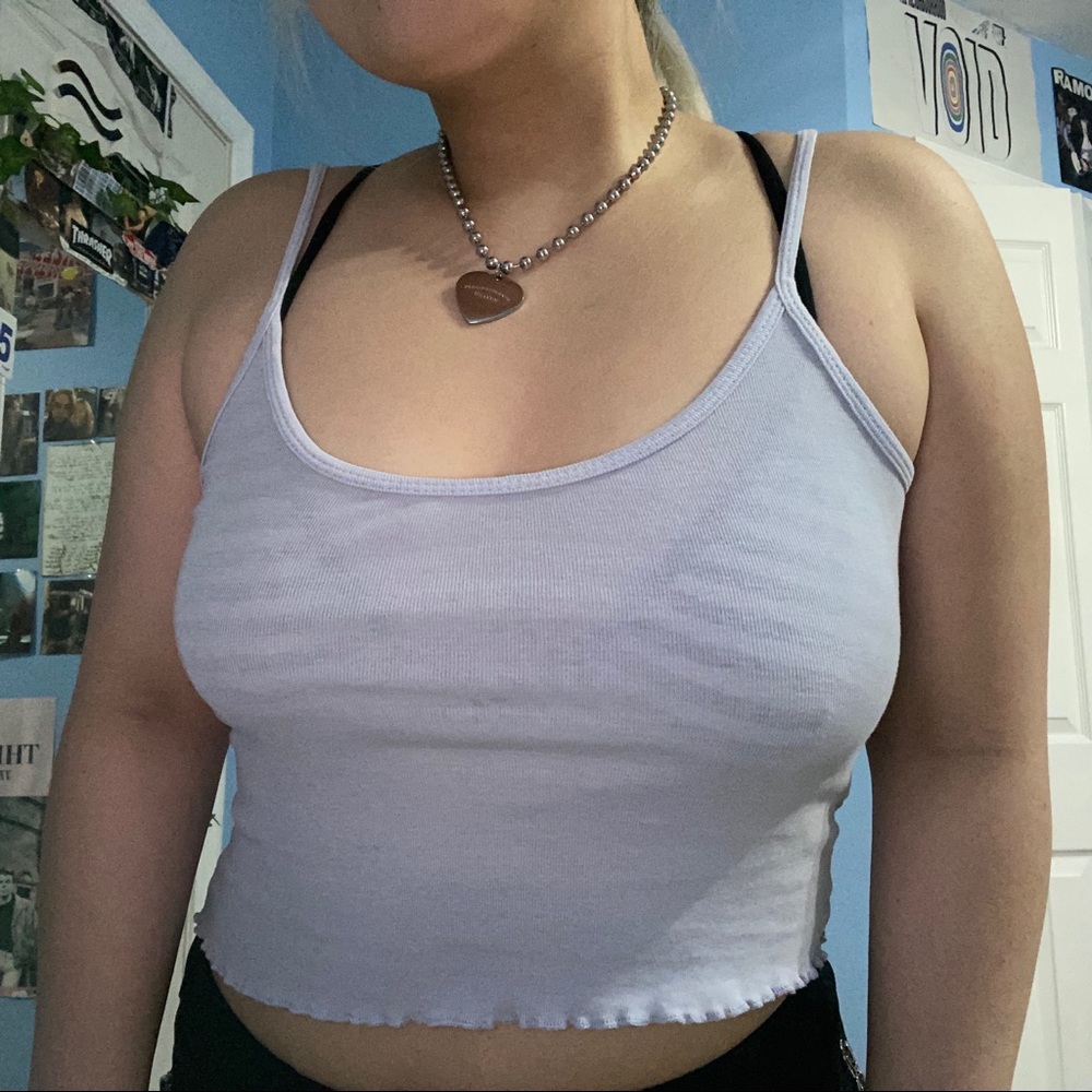 Brandy Melville lettuce hem pastel blue tank top